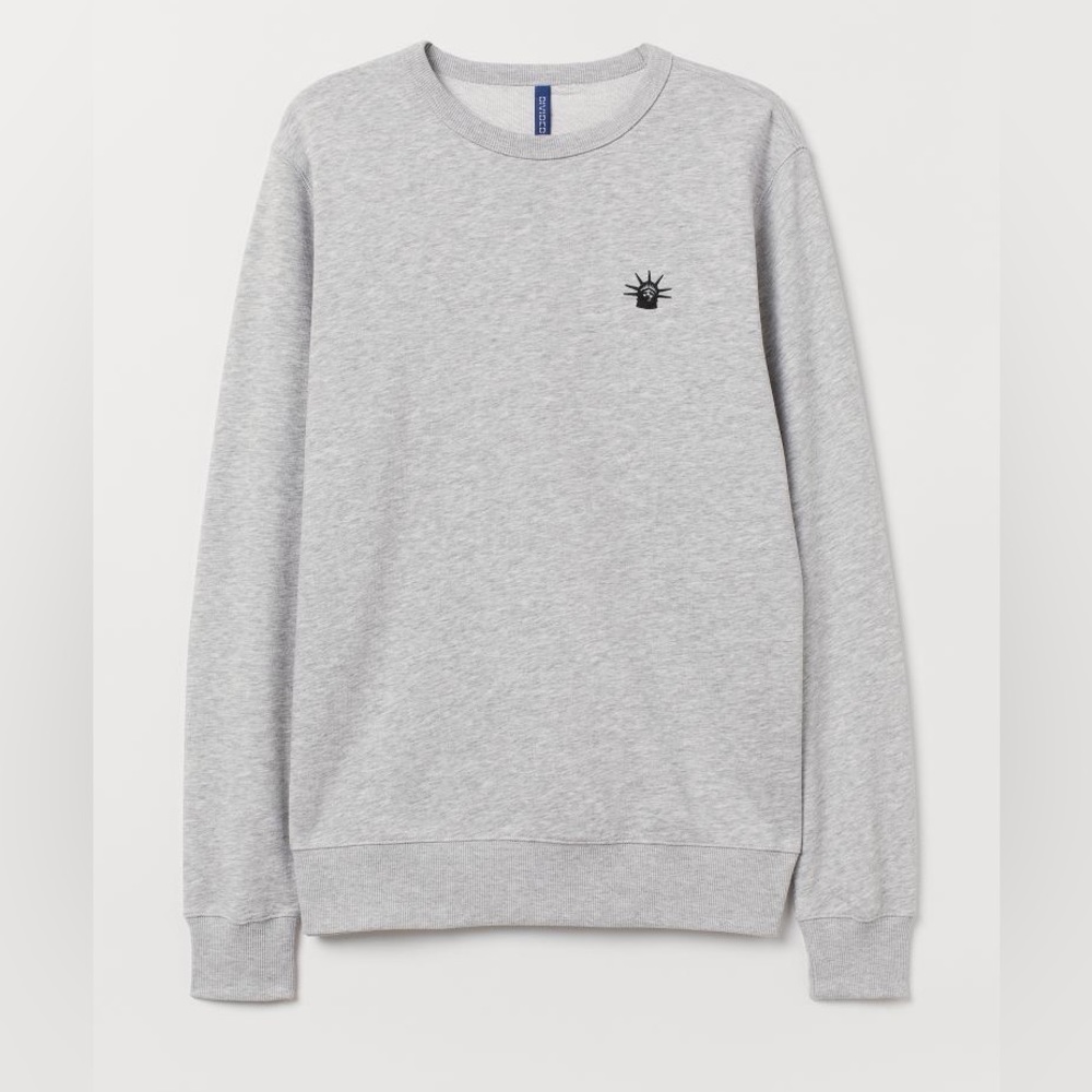 Mens H&M Statue of Liberty Crewneck Sweatshirt - Light Grey Melange Size Medium